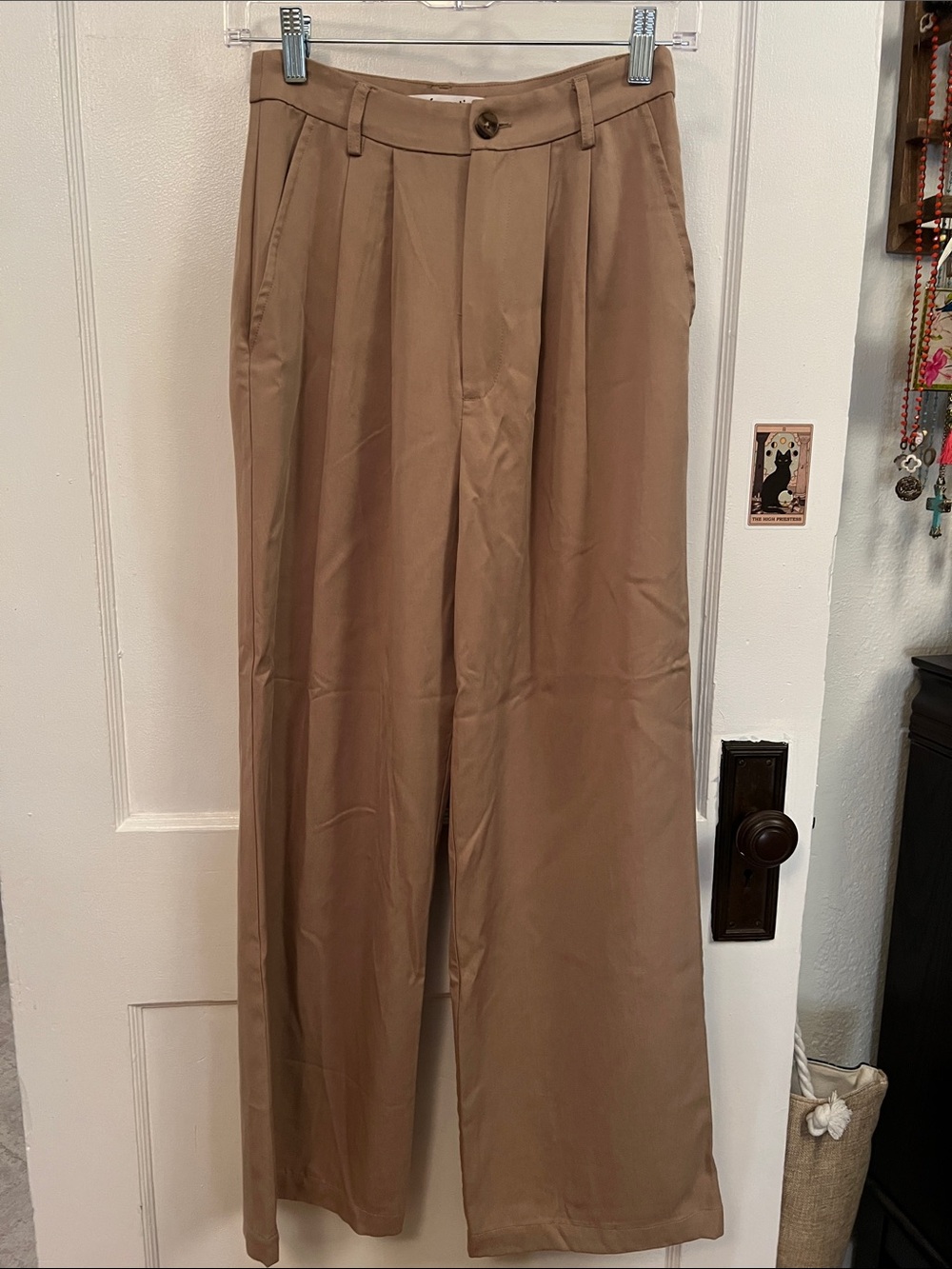 Reformation Wide-Leg Pleated Trousers in Tan